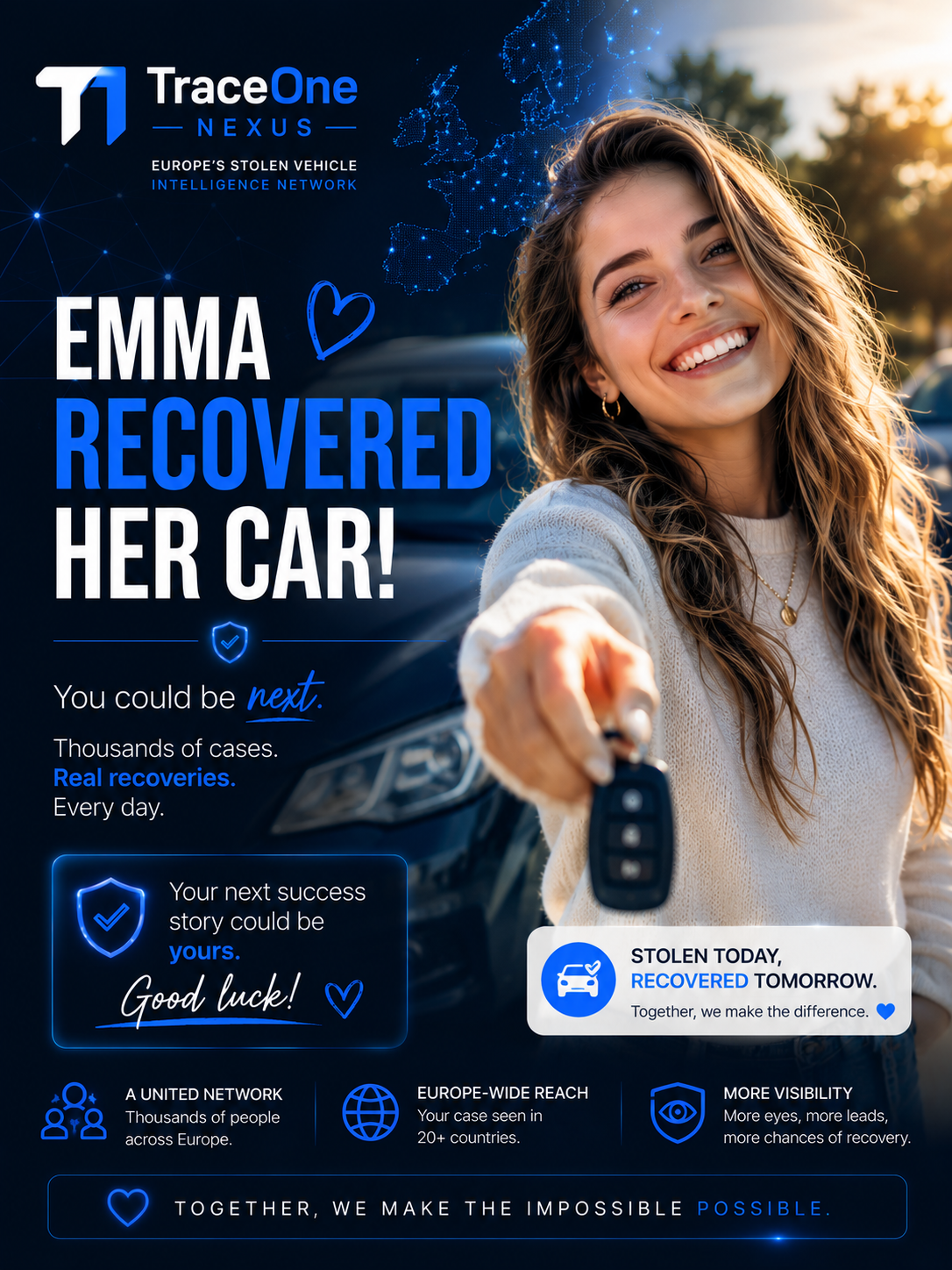 Emma recovered her car — join the TraceOne-Nexus recovery network